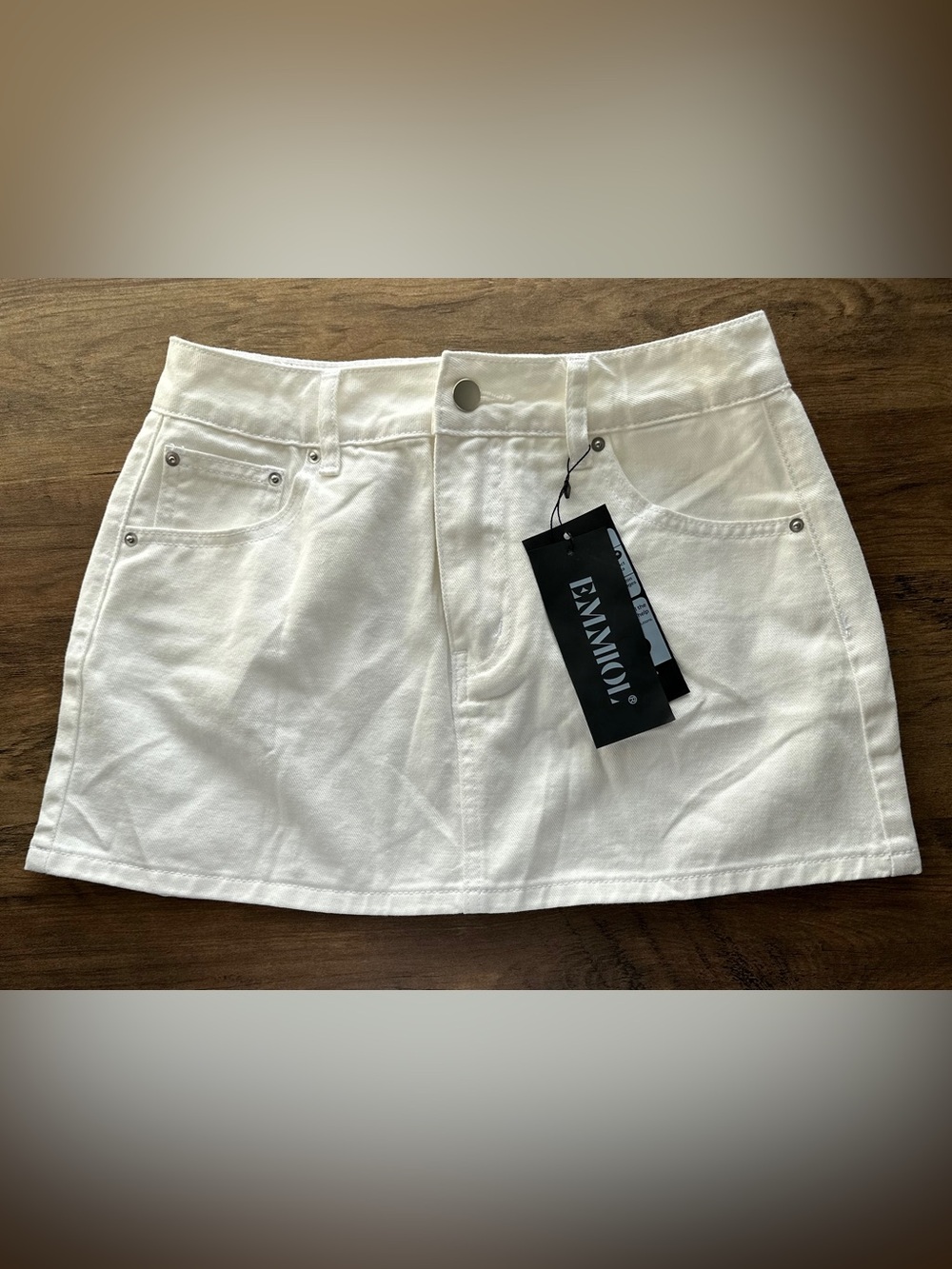 EMMIOL White Denim Mini Skirt Size S NWT 100% Cotton